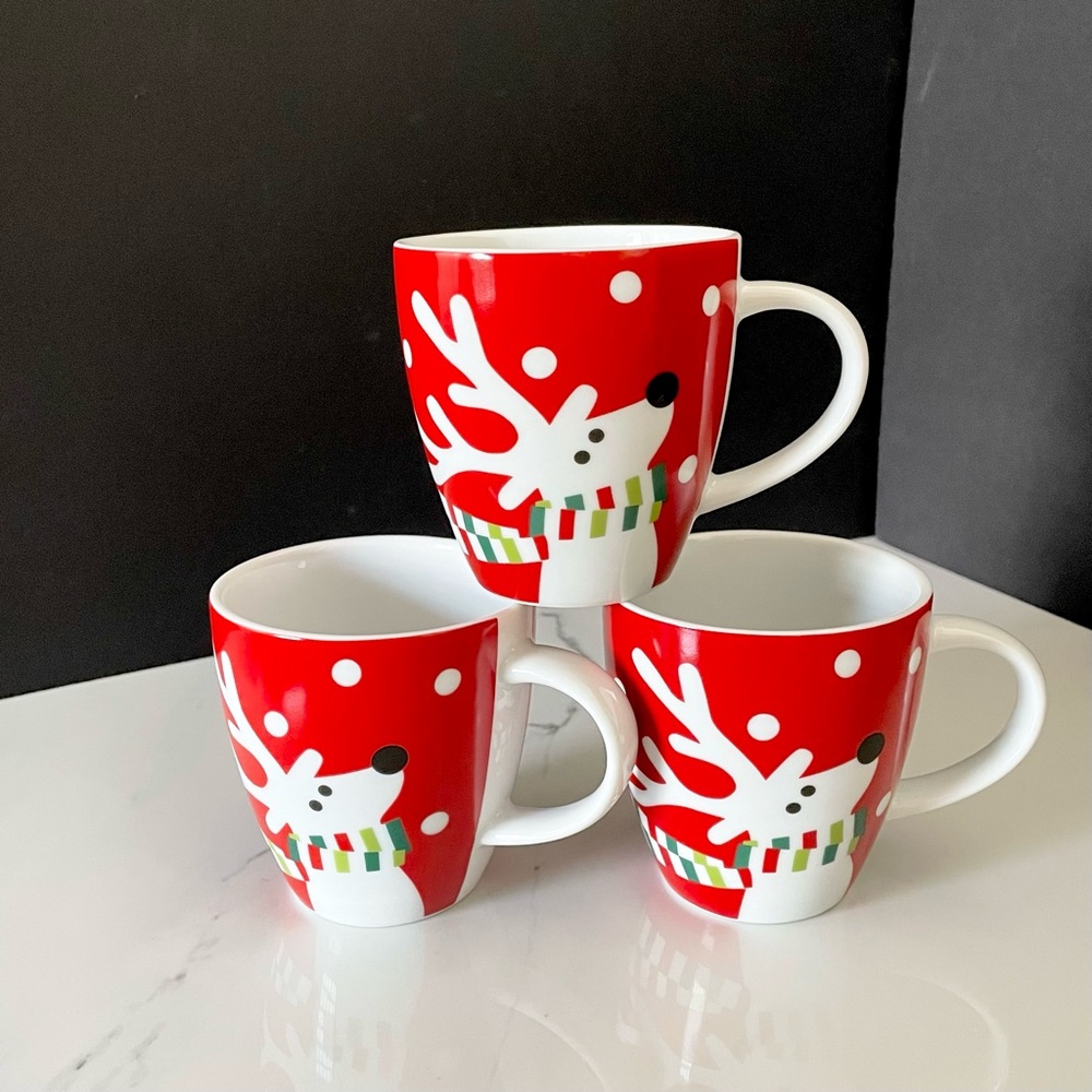 SET of 3 Reindeer Mugs by Crate&Barrel